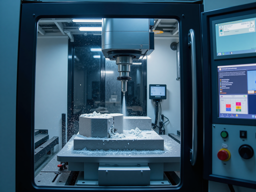 现代化车间内精密加工设备，数控机床正在运行，工人操作专业设备，展现先进制造技术